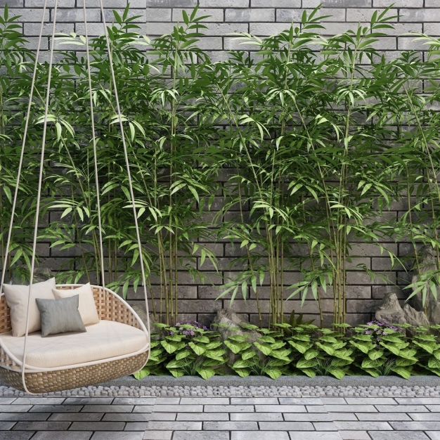 新中式竹子假山吊椅组合3D模型
